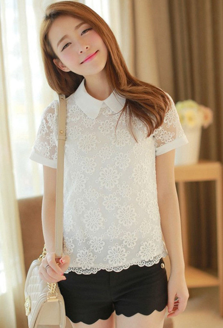 White flowers lace shirt