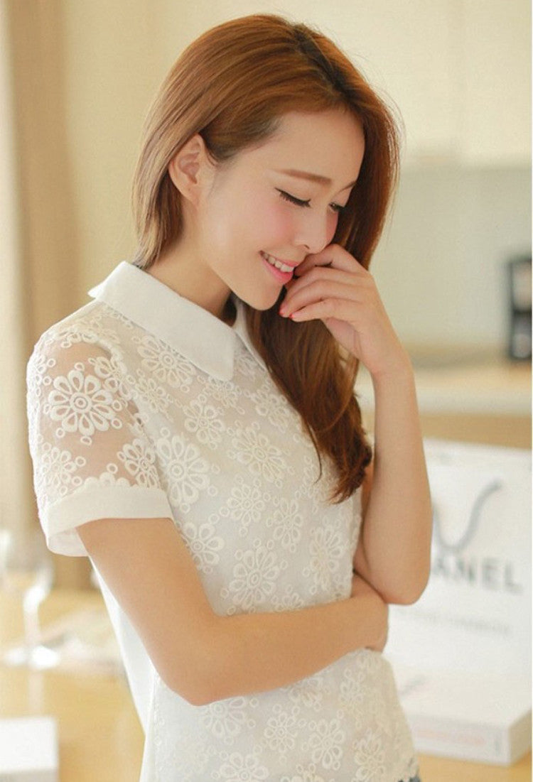 White flowers lace shirt