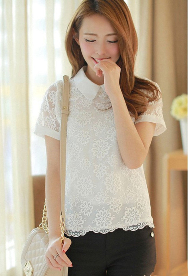 White flowers lace shirt